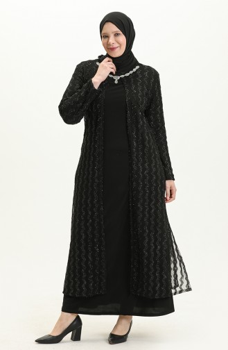 Übergröße Spitze bedeckt Abendkleid 2303-02 Schwarz 2319-01
