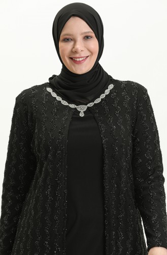 Übergröße Spitze bedeckt Abendkleid 2303-02 Schwarz 2319-01