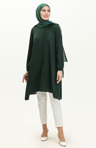 Elastic Sleeve Asymmetrical Tunic 4057-05 Emerald Green 4057-05