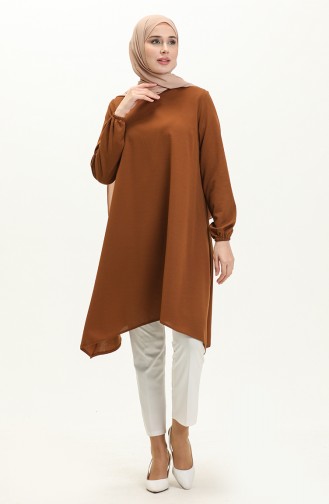 Elastic Sleeve Asymmetrical Tunic 4057-06 Tan 4057-06