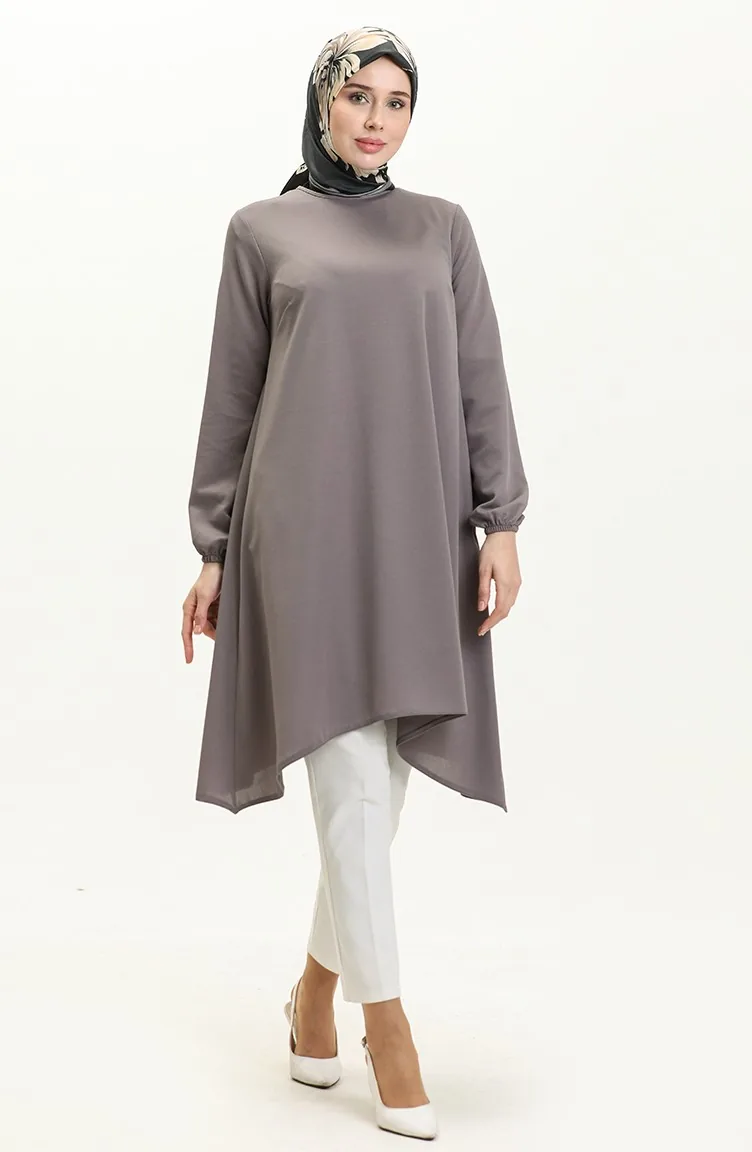 Elastic Sleeve Asymmetrical Tunic 4057-07 Gray 4057-07