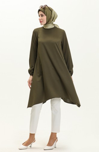 Asymmetrische Tunika mit elastischen Ärmeln 4057-08 Khaki 4057-08