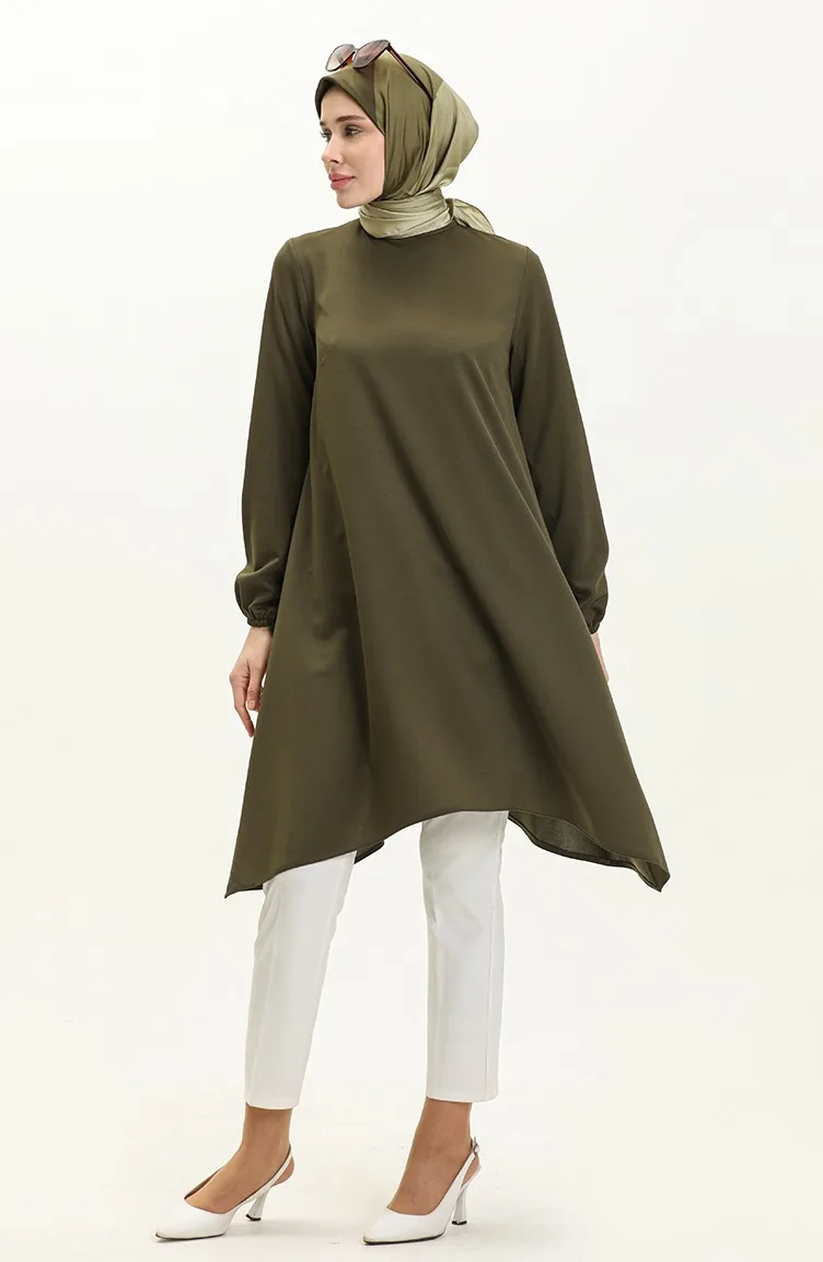 Elastic Sleeve Asymmetrical Tunic 4057-08 Khaki 4057-08
