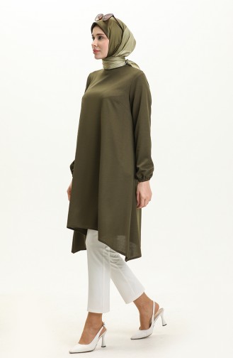 Asymmetrische Tunika mit elastischen Ärmeln 4057-08 Khaki 4057-08