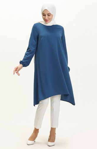 Elastic Sleeve Asymmetrical Tunic 4057-09 Indigo 4057-09