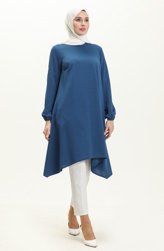 Elastic Sleeve Asymmetrical Tunic 4057-09 Indigo 4057-09