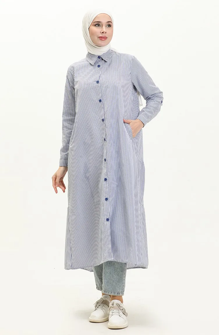 Gestreifte lange Tunika 24Y8967-02 Blau 24Y8967-02