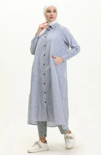 Gestreifte lange Tunika 24Y8967-02 Blau 24Y8967-02