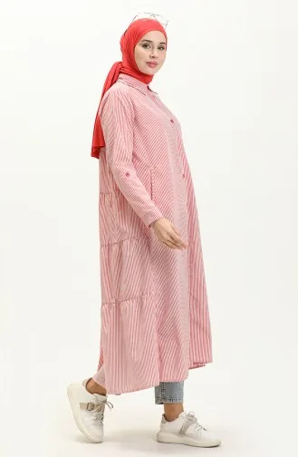 تونيك طويل بطبعة خطوط  24Y8967-03 أحمر 24Y8967-03