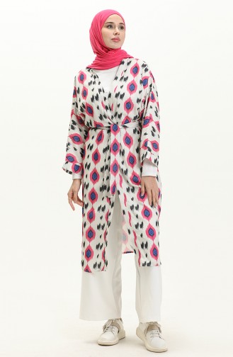 Digital bedruckter Kimono mit Gürtel 24Y8939A-01 Beige Fuchsia 24Y8939A-01