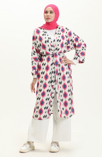Digital bedruckter Kimono mit Gürtel 24Y8939A-01 Beige Fuchsia 24Y8939A-01
