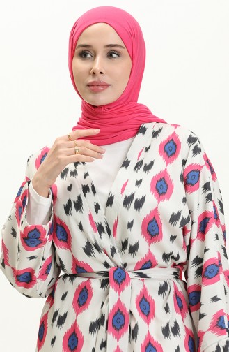 Digital bedruckter Kimono mit Gürtel 24Y8939A-01 Beige Fuchsia 24Y8939A-01
