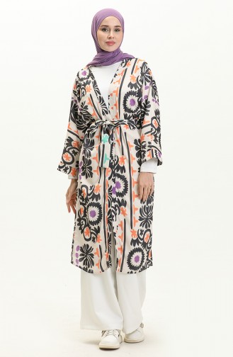 Digital bedruckter Kimono mit Gürtel 24Y8939-01 Beige Orange 24Y8939-01
