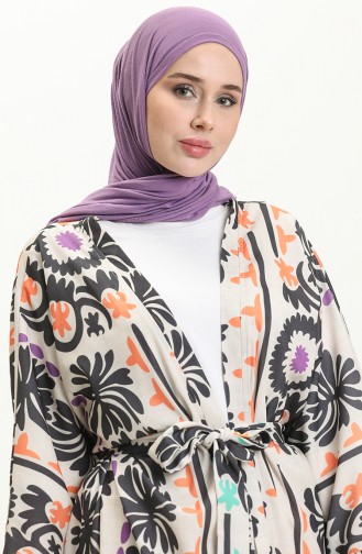 Digital bedruckter Kimono mit Gürtel 24Y8939-01 Beige Orange 24Y8939-01
