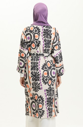 Digital bedruckter Kimono mit Gürtel 24Y8939-01 Beige Orange 24Y8939-01