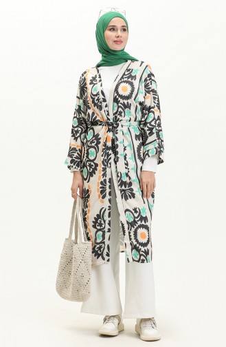 Digital bedruckter Kimono mit Gürtel 24Y8939-02 Beige Grün 24Y8939-02