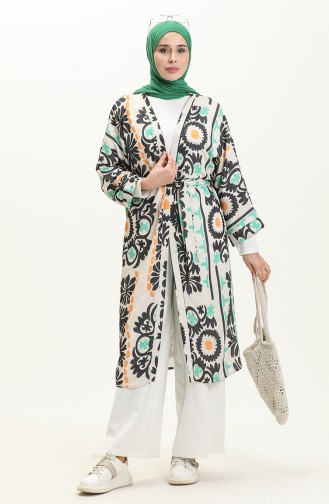 Digital bedruckter Kimono mit Gürtel 24Y8939-02 Beige Grün 24Y8939-02