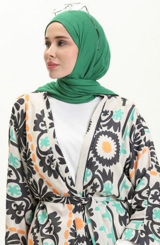 Digital bedruckter Kimono mit Gürtel 24Y8939-02 Beige Grün 24Y8939-02