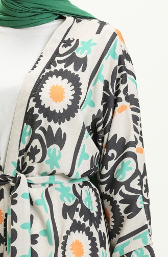 Digital bedruckter Kimono mit Gürtel 24Y8939-02 Beige Grün 24Y8939-02