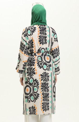 Digital bedruckter Kimono mit Gürtel 24Y8939-02 Beige Grün 24Y8939-02