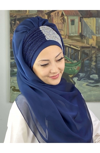 Navy Blue Ready to wear Turban 4SAL46-01