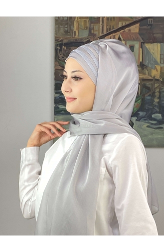 Topkapı Cross Draped Units Lurex French Chiffon Ready Shawl SBT4SAL30-08 Light Gray 4SAL30-08