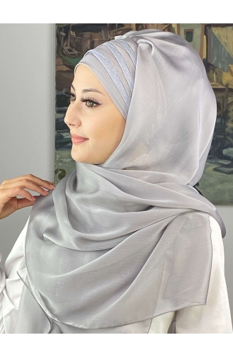 Topkapı Cross Draped Units Lurex French Chiffon Ready Shawl SBT4SAL30-08 Light Gray 4SAL30-08