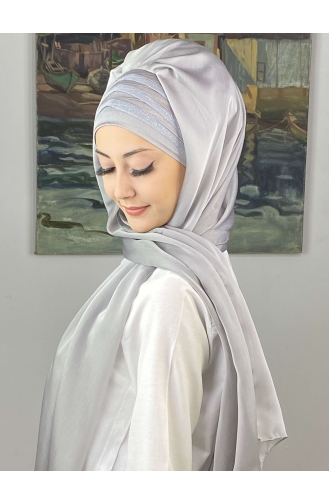 Topkapı Cross Draped Units Lurex French Chiffon Ready Shawl SBT4SAL30-08 Light Gray 4SAL30-08