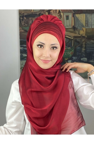 Topkapı Çapraz Drapeli Fransız Şifon Hazır Şal SBT4SAL15-10 Bordo