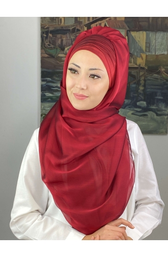 Topkapı Çapraz Drapeli Fransız Şifon Hazır Şal SBT4SAL15-10 Bordo