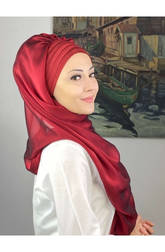 Topkapı Çapraz Drapeli Fransız Şifon Hazır Şal SBT4SAL15-10 Bordo