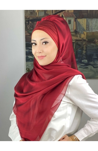 Topkapı Çapraz Drapeli Fransız Şifon Hazır Şal SBT4SAL15-10 Bordo