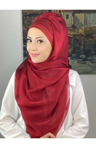 Topkapı Çapraz Drapeli Fransız Şifon Hazır Şal SBT4SAL15-10 Bordo