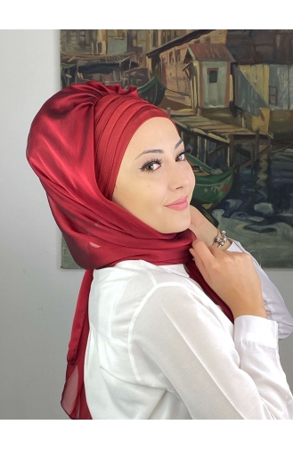 Topkapı Çapraz Drapeli Fransız Şifon Hazır Şal SBT4SAL15-10 Bordo