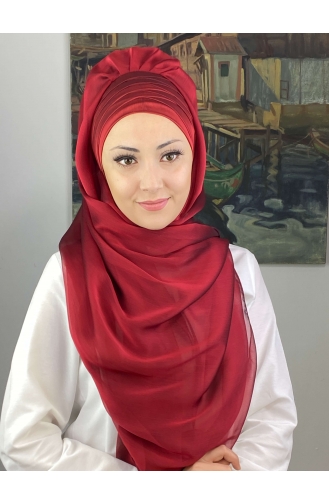Topkapı Çapraz Drapeli Fransız Şifon Hazır Şal SBT4SAL15-10 Bordo