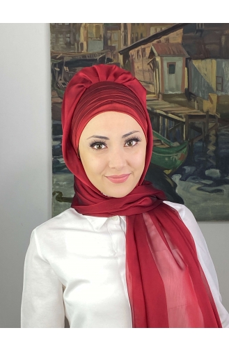 Topkapı Çapraz Drapeli Fransız Şifon Hazır Şal SBT4SAL15-10 Bordo