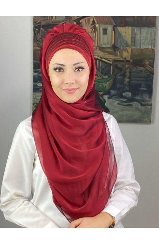 Topkapı Çapraz Drapeli Fransız Şifon Hazır Şal SBT4SAL15-10 Bordo