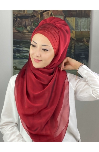 Topkapı Çapraz Drapeli Fransız Şifon Hazır Şal SBT4SAL15-10 Bordo