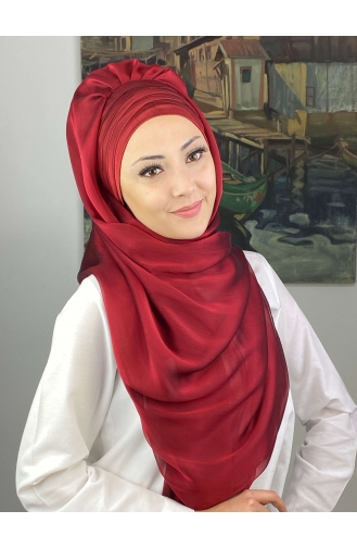 Topkapı Çapraz Drapeli Fransız Şifon Hazır Şal SBT4SAL15-10 Bordo