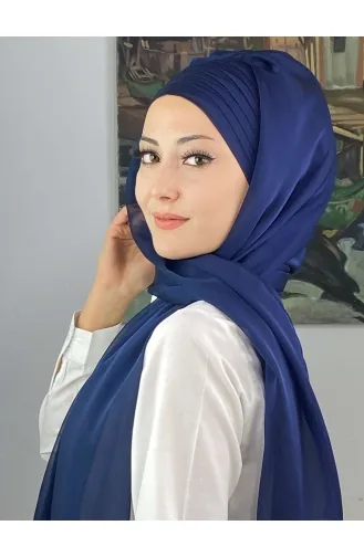 Topkapı Çapraz Drapeli Fransız Şifon Hazır Şal SBT4SAL15-03 Açık Lacivert