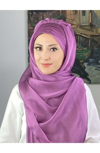 Topkapı Çapraz Drapeli Fransız Şifon Hazır Şal SBT4SAL15-06 Açık Lila