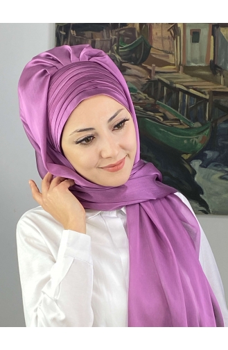 Topkapı Çapraz Drapeli Fransız Şifon Hazır Şal SBT4SAL15-06 Açık Lila