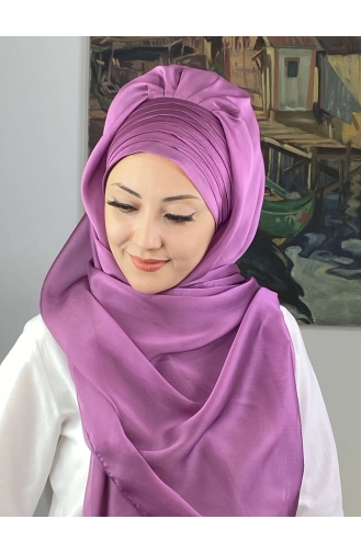 Topkapı Çapraz Drapeli Fransız Şifon Hazır Şal SBT4SAL15-06 Açık Lila