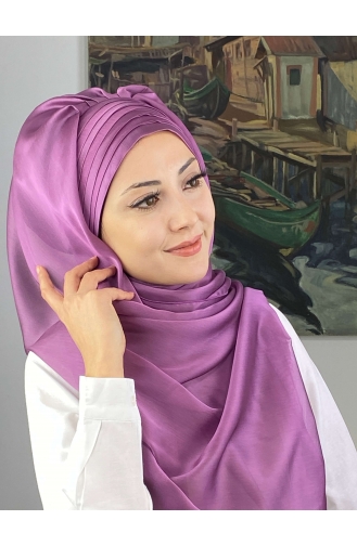 Topkapı Çapraz Drapeli Fransız Şifon Hazır Şal SBT4SAL15-06 Açık Lila