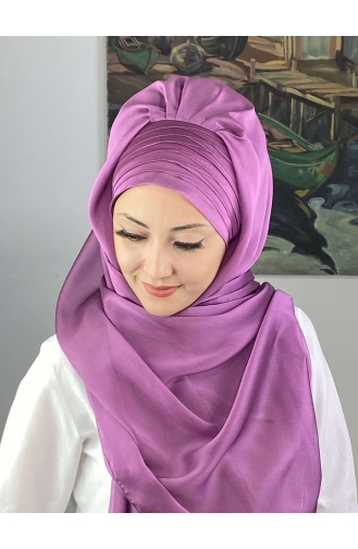 Topkapı Çapraz Drapeli Fransız Şifon Hazır Şal SBT4SAL15-06 Açık Lila