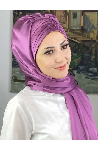 Topkapı Çapraz Drapeli Fransız Şifon Hazır Şal SBT4SAL15-06 Açık Lila