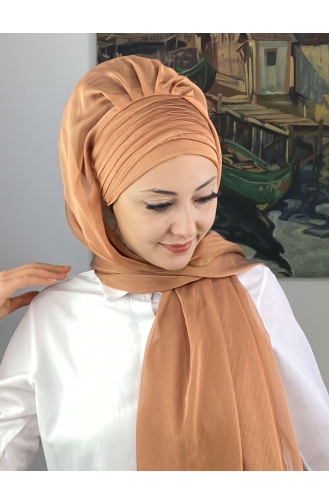 Topkapı Çapraz Drapeli Fransız Şifon Hazır Şal SBT4SAL15-07 Bakır Rengi