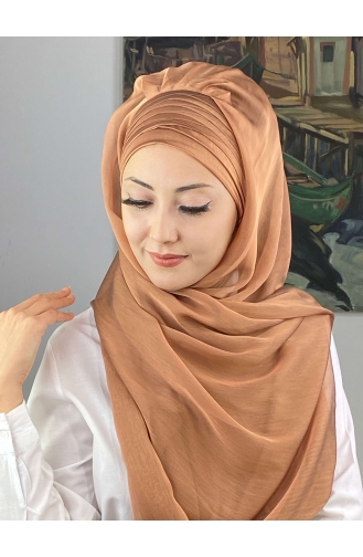 Topkapı Çapraz Drapeli Fransız Şifon Hazır Şal SBT4SAL15-07 Bakır Rengi