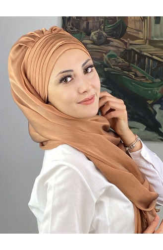 Topkapı Çapraz Drapeli Fransız Şifon Hazır Şal SBT4SAL15-07 Bakır Rengi