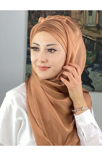 Topkapı Çapraz Drapeli Fransız Şifon Hazır Şal SBT4SAL15-07 Bakır Rengi